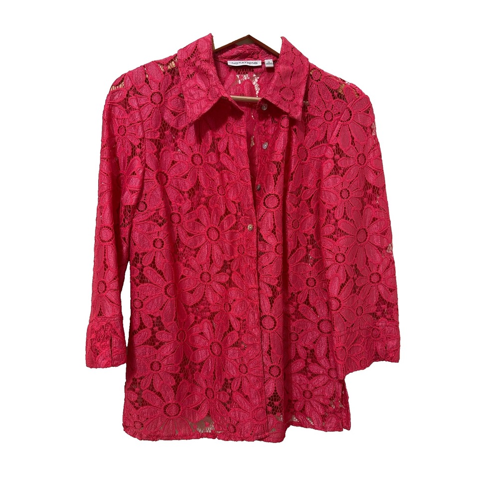 Notations Womans Floral Top Size M Crochet Resort Travel Beachy Hawaii Resort